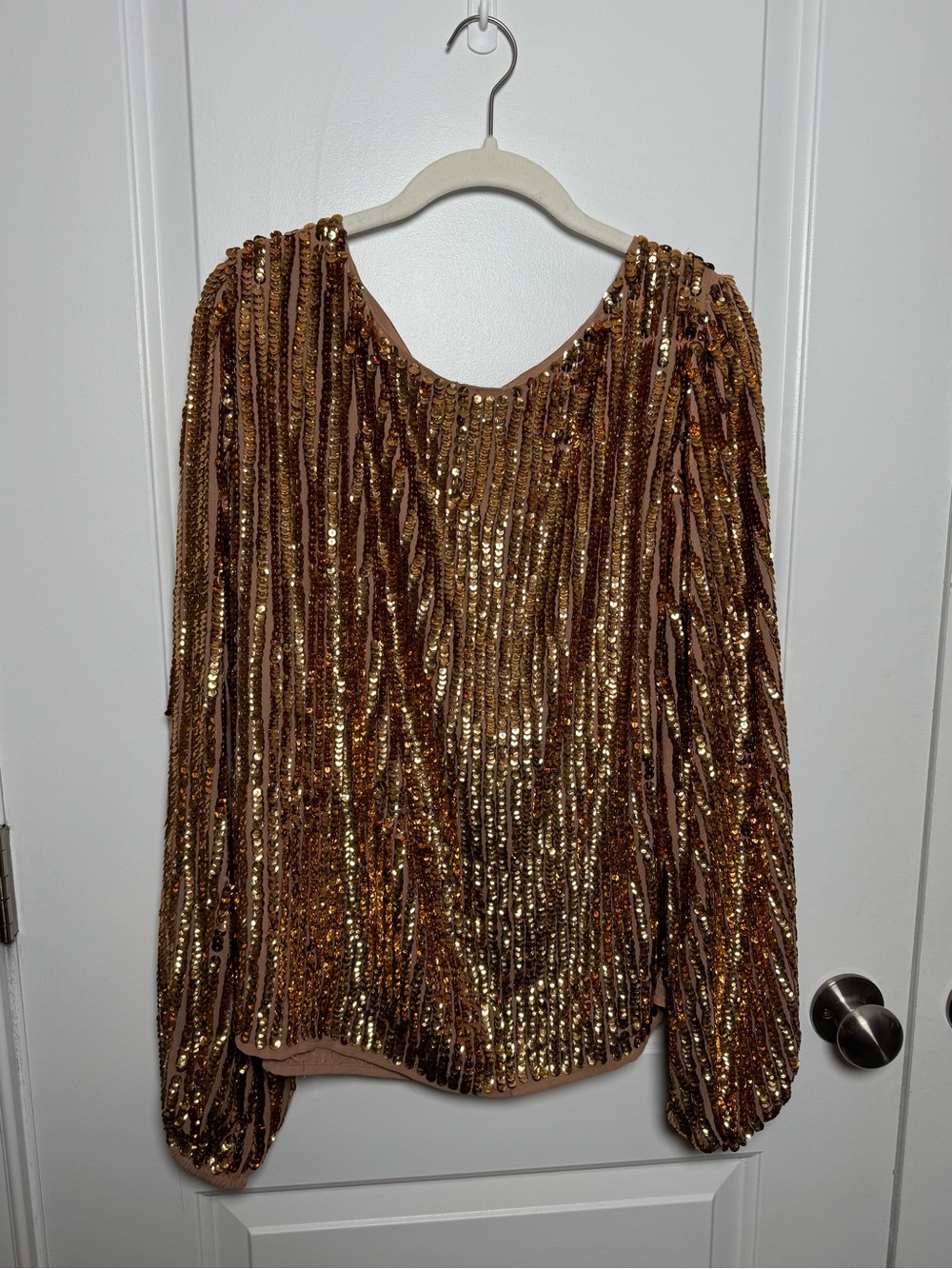 ASOS Rose Gold Sequin Balloon Sleeve Party Top US 8 UK 12